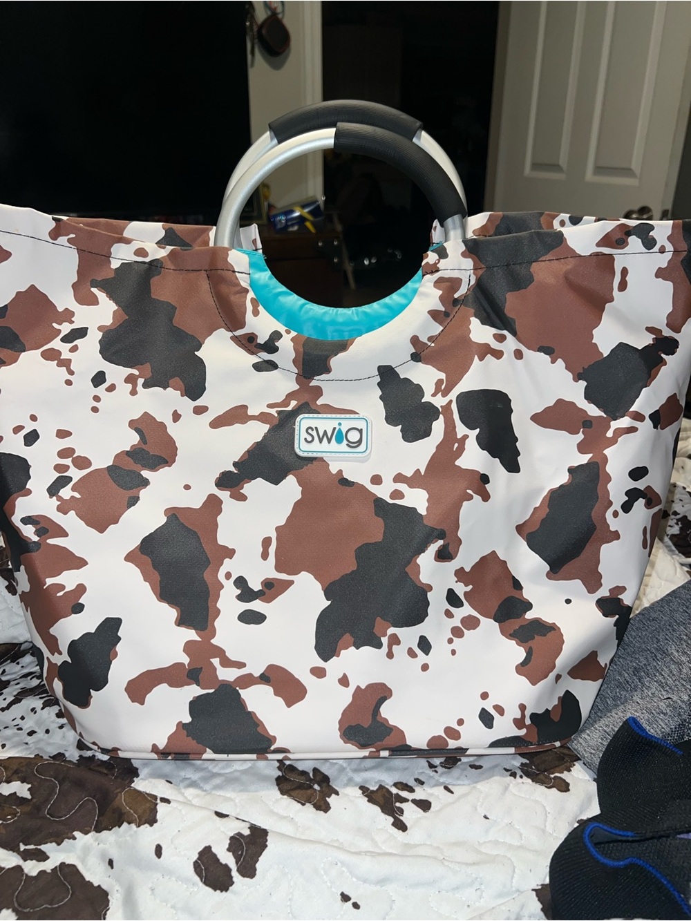 SWIG Cow-Print Tote in Brown & Black